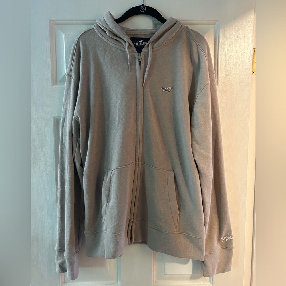 Hollister Men's Tan Zip-Up Sweatshirt